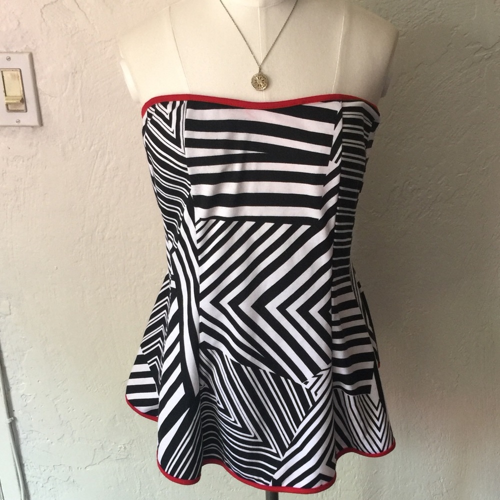 Janette plus strapless black & white Top